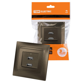 TDM Розетка 2USB порт 2,1А 5В бронза 