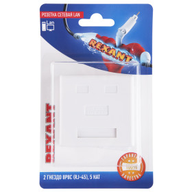REXANT Розетка сетевая LAN, на стену, (2 гнездо 8Р8С (Rj-45), 5 кат).