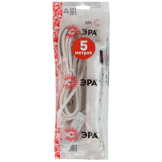 Удлинитель электрический ЭРА  U-4s-5m-2x1 без заземления c выключателем 4 розетки 5 м ПВС 2x1мм2 10А