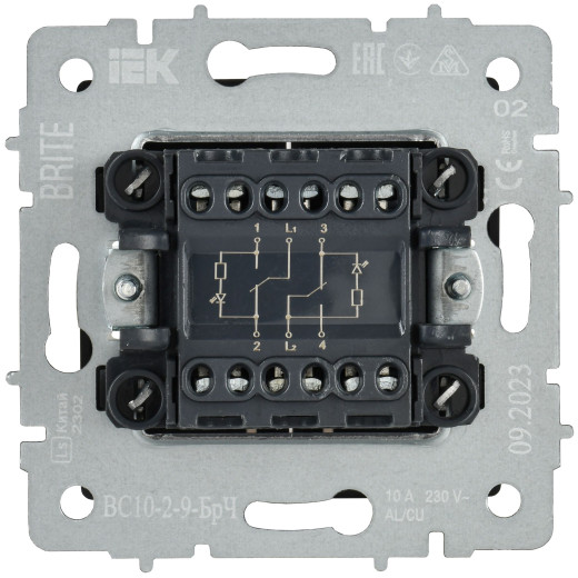 BRITE Выключ. 2-кл. с инд. отел. 10А ВС10-2-9-БрЧ черн. IEK