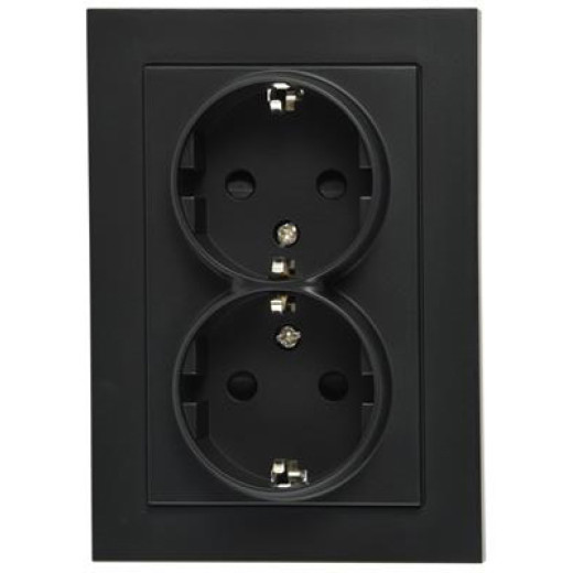 Розетка SHUKO© двойная с защитными шторками 16A 250V~ 2P+T, цвет Антрацит