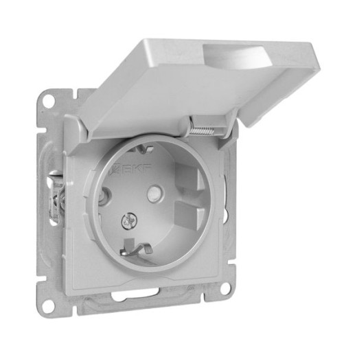 Механизм розетки, 16А, IP44, с заземлением, со шторками, c крышкой, алюминий Эпика EKF