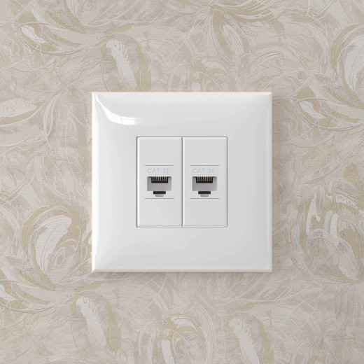 Компьютерная розетка RJ-45 без шторки в стену, кат.5е двойная, Avanti, белое облако