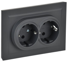 IEK BRITE Графит Розетка 2-м с/з с защ. штор. 16А в сборе РСш12-3-БрГ