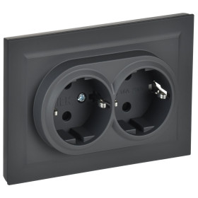 IEK BRITE Графит Розетка 2-м с/з с защ. штор. 16А в сборе РСш12-3-БрГ