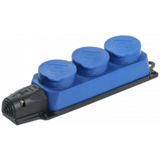 РБ33-1-0м Розетка трехместная ОМЕГА IP44 синяя IEK