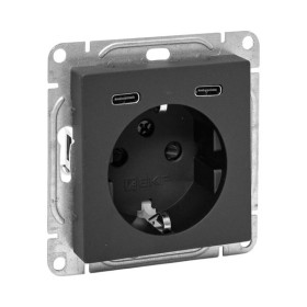 EKF Эпика Механизм розетки с USB-C - 2шт, 16А, с заземлением, со шторками, чёрный.