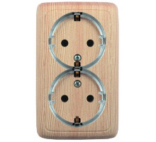 Hegel Альфа наруж Сосна РА16-184-02 Розетка с/з двойная, со шторками, с изол. пластиной