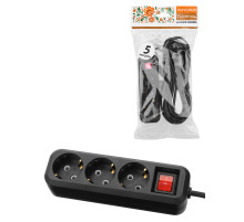 TDM Удлинитель 3 гнезда, 5 метров, с/з, выкл., 16 А, 3680 Вт, черный, НАРОДНЫЙ
