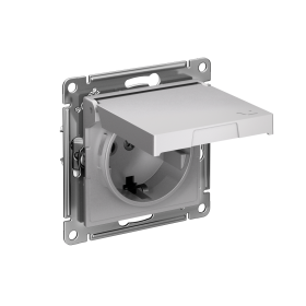 Systeme Electric AtlasDesign Алюминий Розетка с заземл. со шторк. с крышкой, 16А,IP20, мех., быстрозажим. клем.
