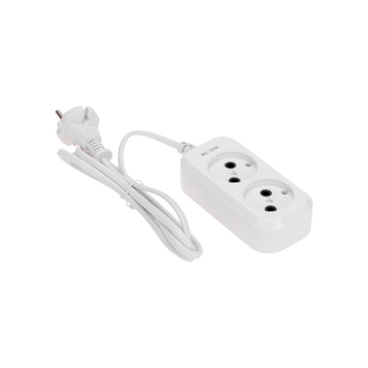 Удлинитель 2 гнезда, 1,5м, 2x0,75мм², б/з, белый PROconnect