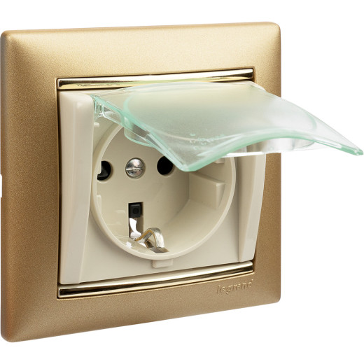 Розетка с заземлением IP44 - Legrand Valena - со шторками с защитной крышкой 16А 250В винтовые зажимы - слоновая кость