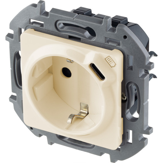 Розетка с заземлением с USB тип C - Legrand Inspiria - со шторками 16А 250В 1500мА 5В безвинтовые зажимы - слоновая кость