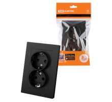 TDM Розетка двойная 2П+З 16А 250В с защ. шт. черная 