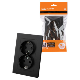 TDM Розетка двойная 2П+З 16А 250В с защ. шт. черная 