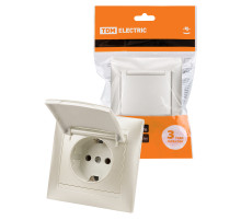 TDM Розетка 2П+З 16А 250В  IP44 с крышкой перламутр 