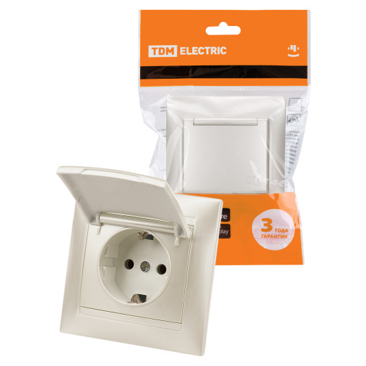 Розетка 2П+З 16А 250В  IP44 с крышкой перламутр 