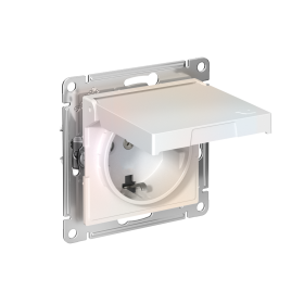 Systeme Electric AtlasDesign Жемчуг Розетка с заземл. со шторк. с крышкой, 16А, IP20,мех., быстрозажим. клем.
