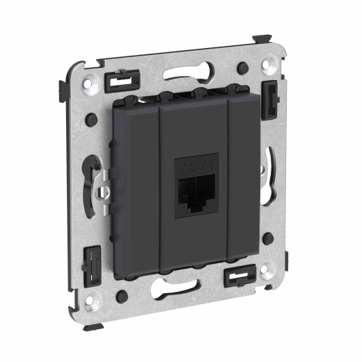 Компьютерная розетка RJ-45 без шторки в стену, кат.6А одинарная, Avanti, черный матовый