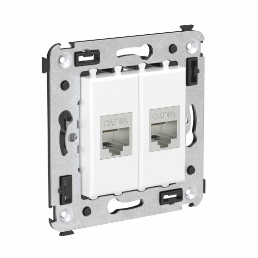 Компьютерная розетка RJ-45 без шторки в стену, кат.6A двойная  экранированная, Avanti, белое облако