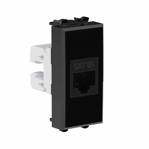 Компьютерная розетка RJ-45 без шторки модульная, кат.6А, Avanti, черный квадрат, 1 модуль