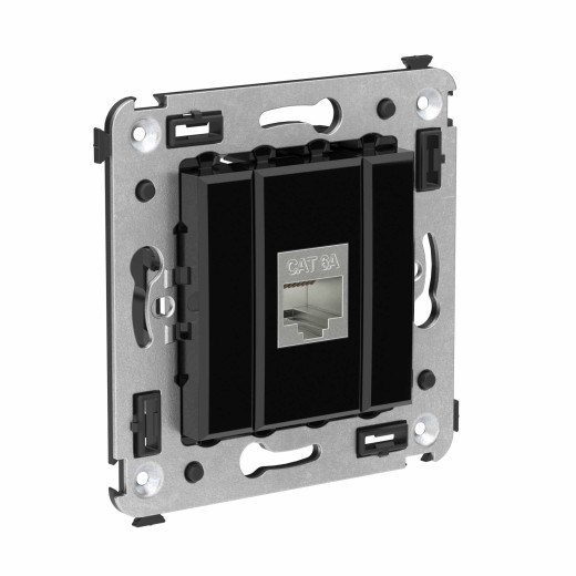 Компьютерная розетка RJ-45 без шторки в стену, кат.6А одинарная экранированная, Avanti, черный квадрат