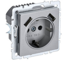 IEK BRITE BASE Алюминий Розетка с з/к/ш 16А с USB A+A 3,1А РЮш10-2-БрА