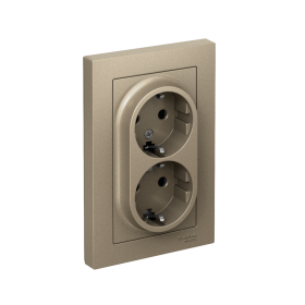 Systeme Electric AtlasDesign Шампань Розетка с/з двойная, со шторками, 16А, в сборе