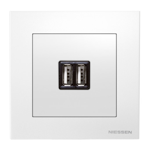 Накладка для механизмов зарядного устройства USB, арт.8185, серия SKY, цвет альпийский белый