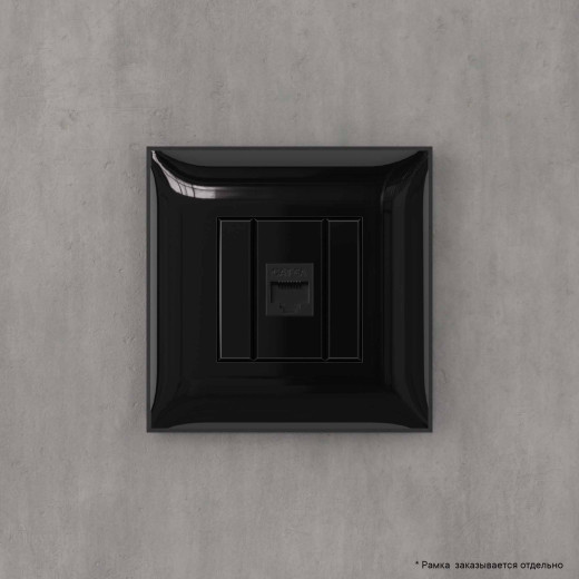 Компьютерная розетка RJ-45 без шторки в стену, кат.6A одинарная, Avanti, черный квадрат