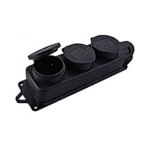 EKF Basic Розетка (колодка) трехместная с защит. крышками каучуковая 230В 2P+PE 16A IP44.