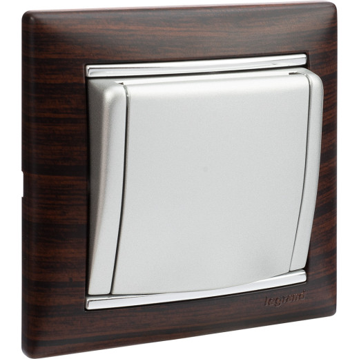 Рамка 1 пост - Legrand Valena - темное дерево/серебряный штрих