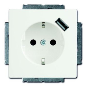 ABB BJE Блок розетки SCHUKO с з.шт. с зар. устр-вом USB, безвинт. клеммы, 16А, 700мА, белый