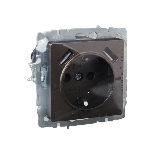 BRITE Роз. с з/к/ш 16А с USB A+A 2,1А РЮш10-1-БрТБ бр. IEK