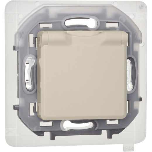 Розетка с заземлением IP44 - Legrand/Daccord Inspiria - со шторками с защитной крышкой 16А 250В винтовые зажимы - слоновая кость