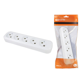 TDM Колодка розеточная 5 гнезд 2П б/з 10А 250В белая