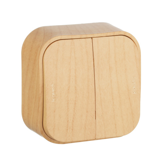 Выключатель двухклавишный - Legrand Quteo - IP20 10А 250В винтовые зажимы накладной монтаж - дерево