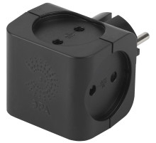 ЭРА Разветвитель электрический SP-4-B на 4 розетки без заземления 16А чёрный