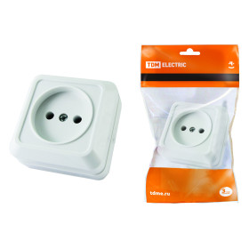 TDM Розетка 2П открытой установки IP20 10А 250В (керамика) белая 