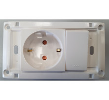 Anam Legrand Zunis Блок выключатель 1-кл. + Розетка с/з, белый, без рамки