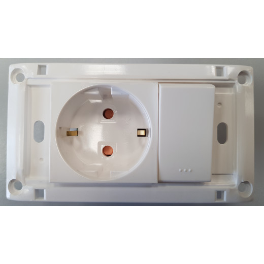 Anam Legrand Zunis Блок выключатель 1-кл. + Розетка с/з, белый, без рамки