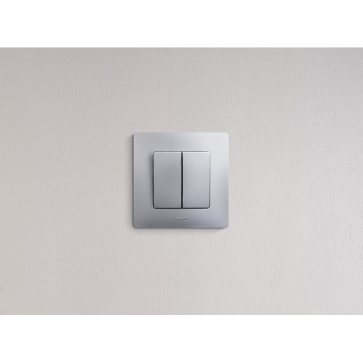 Выключатель двухклавишный - Legrand Etika - 10А 250В безвинтовые зажимы - алюминий