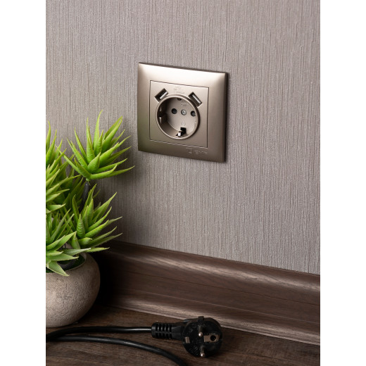 Валенсия лицевая панель розетки 1-местной с/з 16А кашемир с защ. штор. с 2 USB 2,1А EKF PROxima