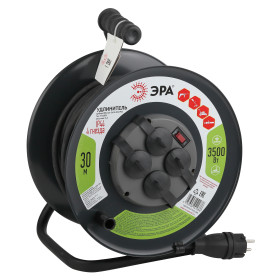 ЭРА Удлинитель силовой RMx-4es-3x2.5-30m-IP44(KG) на металлической катушке c заземлением 4 розетки 30м КГ 3х2.5мм2