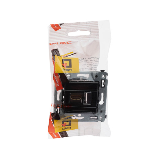 HDMI розетка одинарная в стену, тип А-А, Avanti, черный квадрат