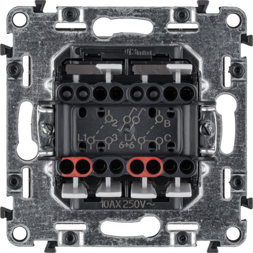 Valena LIFE.Переключатель двухклавишный 10А 250В с лицевой панелью.Безвинтовые зажимы.Белый