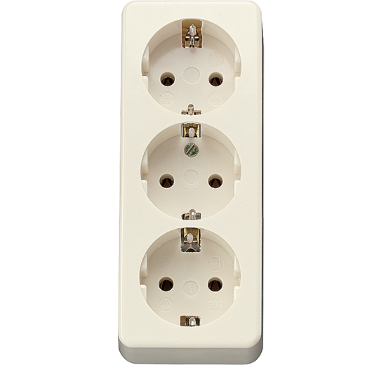 Штепсельная розетка SCHUKO 16А / 250В, тройная накладного монтажа, с монтажной платой,  слоновая кость, AP600