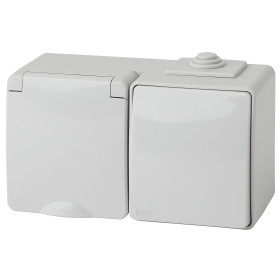 ЭРА Блок розетка с выключателем Эксперт 11-7601-03 IP65 16A -10AX-250В ОУ серый