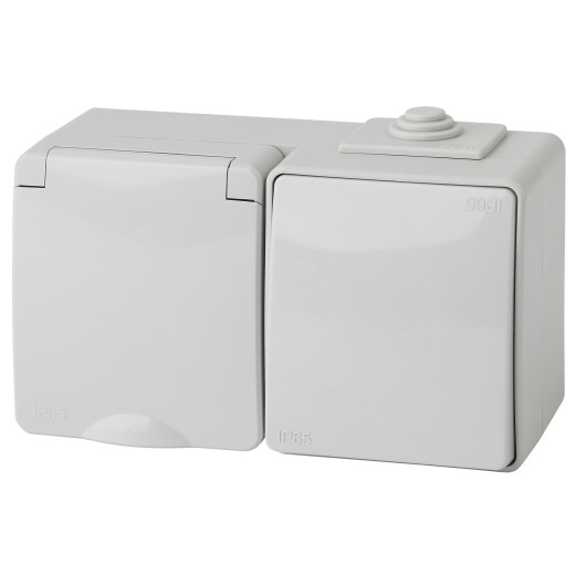 Блок розетка с выключателем ЭРА Эксперт 11-7601-03 IP65 16A -10AX-250В ОУ серый