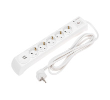 KRANZ Фильтр сетевой 5 гнезд, 3м, 3х1,5мм², с автовыкл, 2 USB, белый